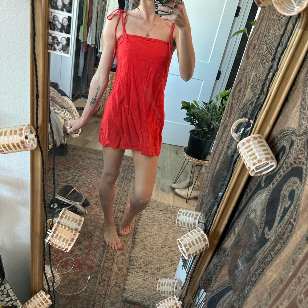 Red mini dress with tie